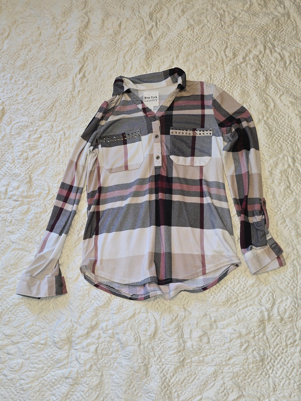 New York Laundry Pink and Black Plaid Button-Front Shirt